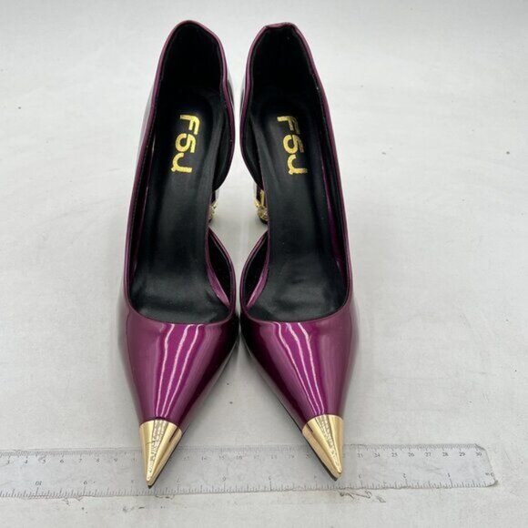 FSJ Purple Bridal Pointed Toe High Heel Crystal Pumps Slip on Wedding Thick Shoe - Picture 3 of 8